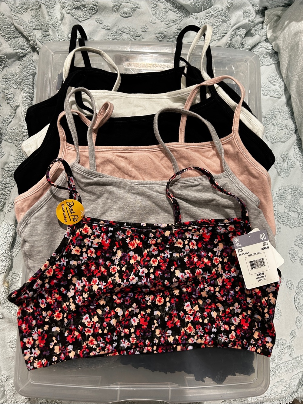 Fruit of the Loom Women's Bralette Set of 6- Black, White, Pink, Gray & Floral